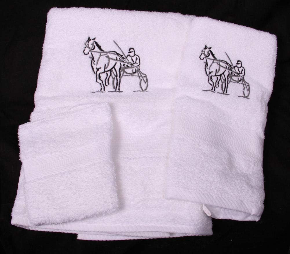 Bath Towel Set with Embroidered Harness Racing Horse
