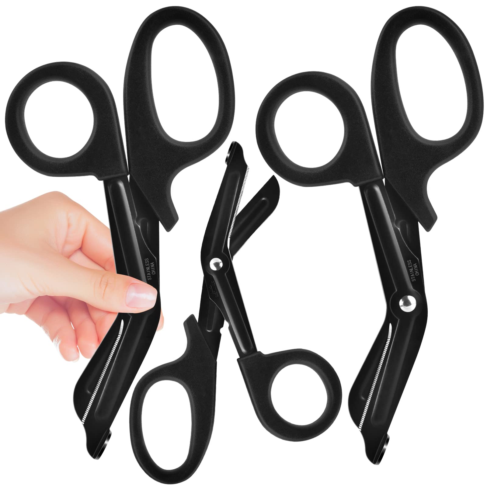 Trauma Shears, Medical Scissors, 7.5'' / 6'' Stainless Steel Nursing Scissors, Bandage Scissors for Nurses, Fluoride-Coated with Non-Stick Blades, Nurses, Doctors, Nursing Students (3 Pack Black)