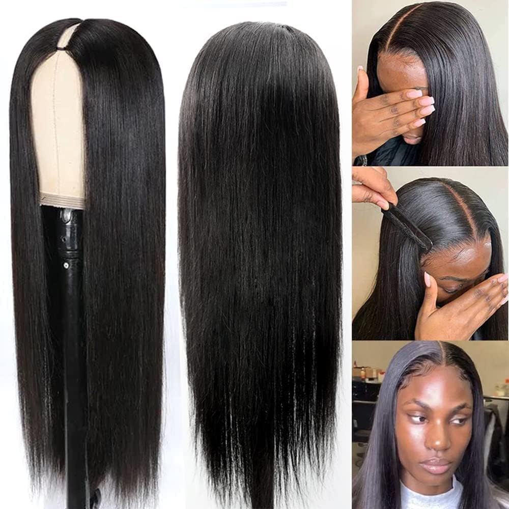 Straight V Part Wigs Human Hair Pelucas Mujer Pelo Natural Humano Para Mujeres NegrasNatural Color Peluca No Lacie Front Pelucas Cabello With Baby Hair (20 Pulgadas)