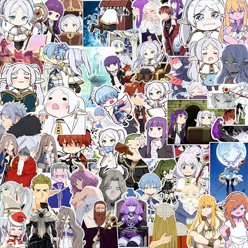 Image of AnimeVerse Pack of 60 Frieren Anime Stickers for Laptop, Phone, Guitar, Bike, PC, | Waterproof Glossy Vinyl Decals | Residue-Free Anime Stickers Collection (Frieren)
