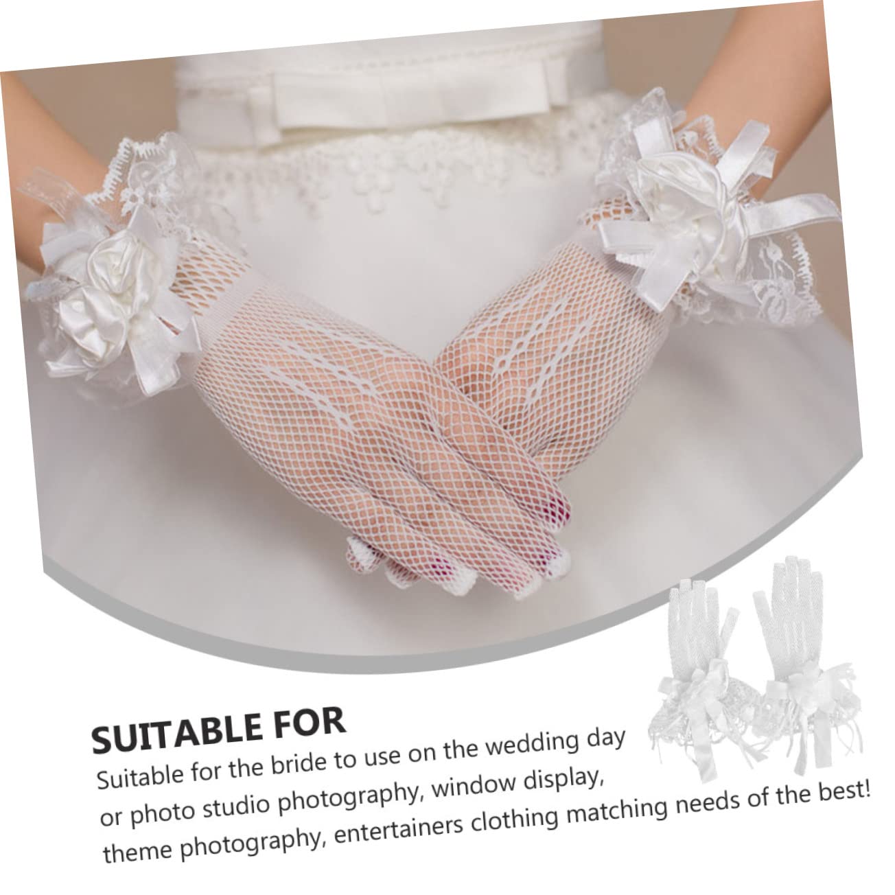 Guantes de Boda de Malla Elástica Flores, Guantes de Novia Sencillos para Eventos Formales