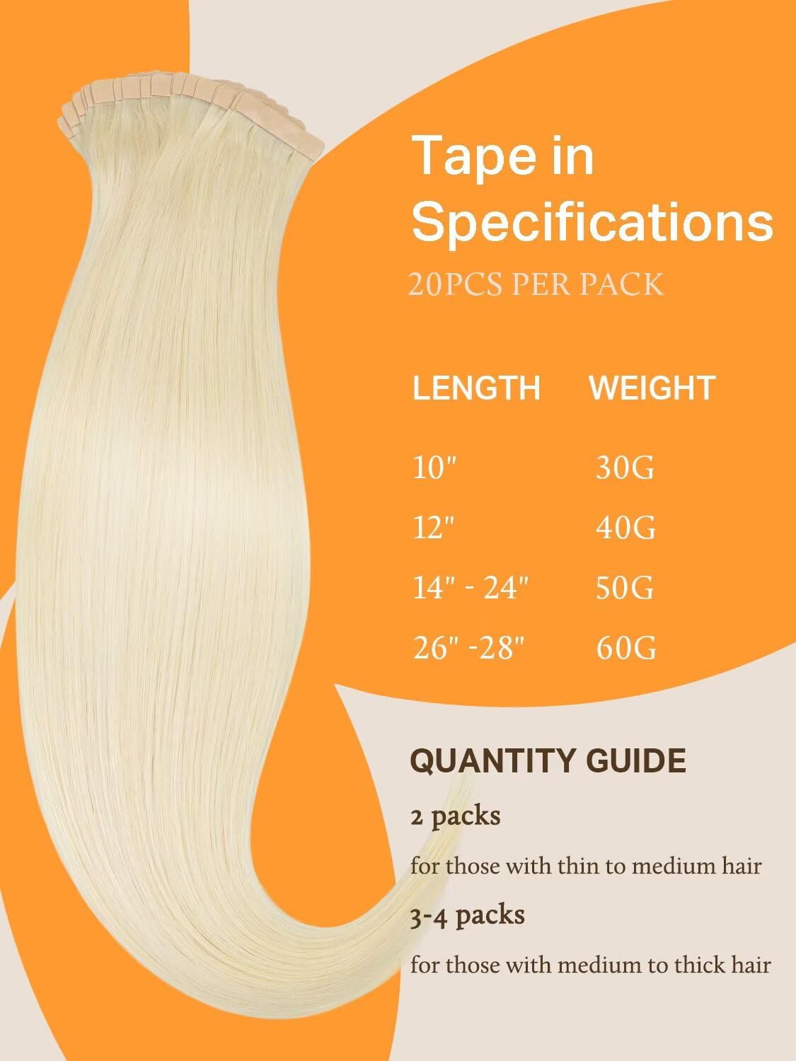 DOORES Tape in Extensions Human Hair Platinum Blonde 20 Inch 50g 20pcs Remy Hair Extensions Tape in Skin Weft Real Natural Straight Blonde Hair for Women