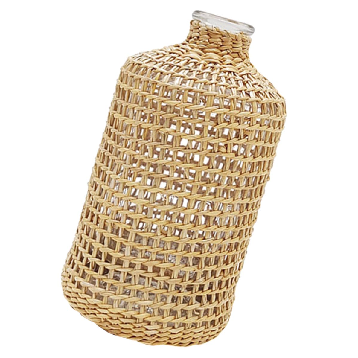 Vase en verre décoratif et paille tressée S pour centre de table rustique
