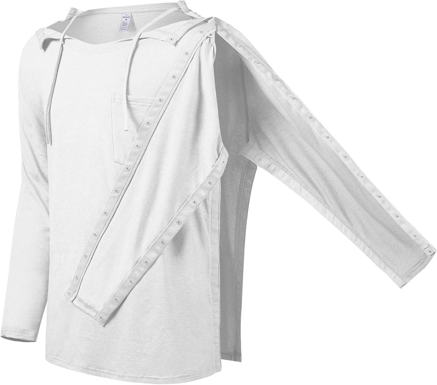 Cotton Men's Post Shoulder Surgery Shirts Clothes After Rotator Cuff Surgery Chemo Port Access Long Sleeve T Shirt with Snaps - Image 3