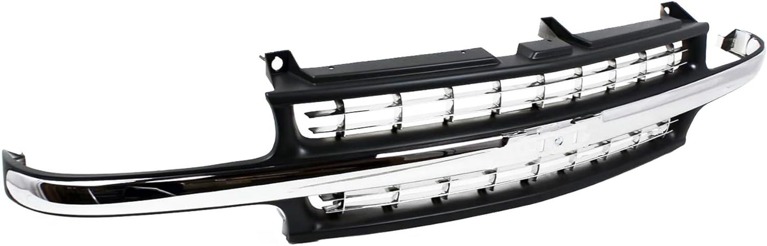Garage-Pro Grille Assembly Compatible with CHEVROLET SILVERADO 1999-2002 / SUBURBAN/TAHOE 2000-2006 Cross Bar Insert Plastic Dark Gray Shell with Chrome Center Bar