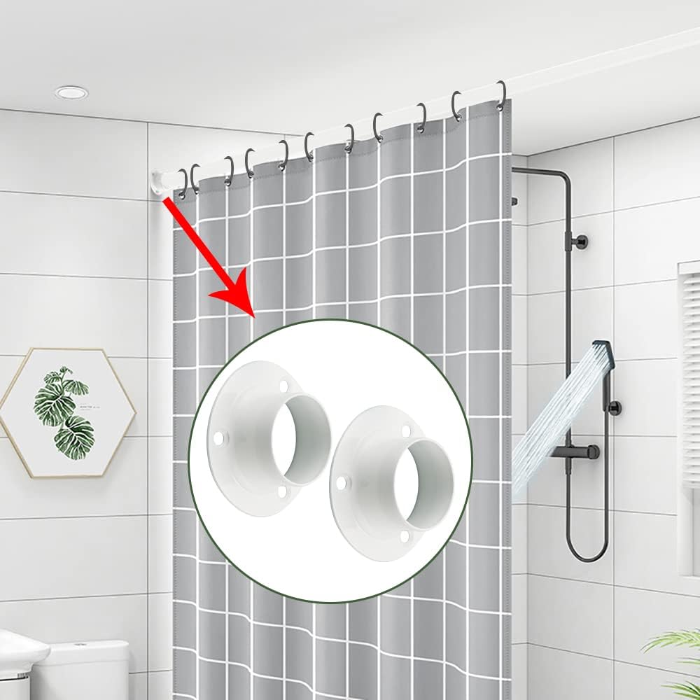 Alise 32mm-Dia Stainless Steel Shower Closet Rod Set Holder Flange Socket Bracket Support,4 Pcs White Finish