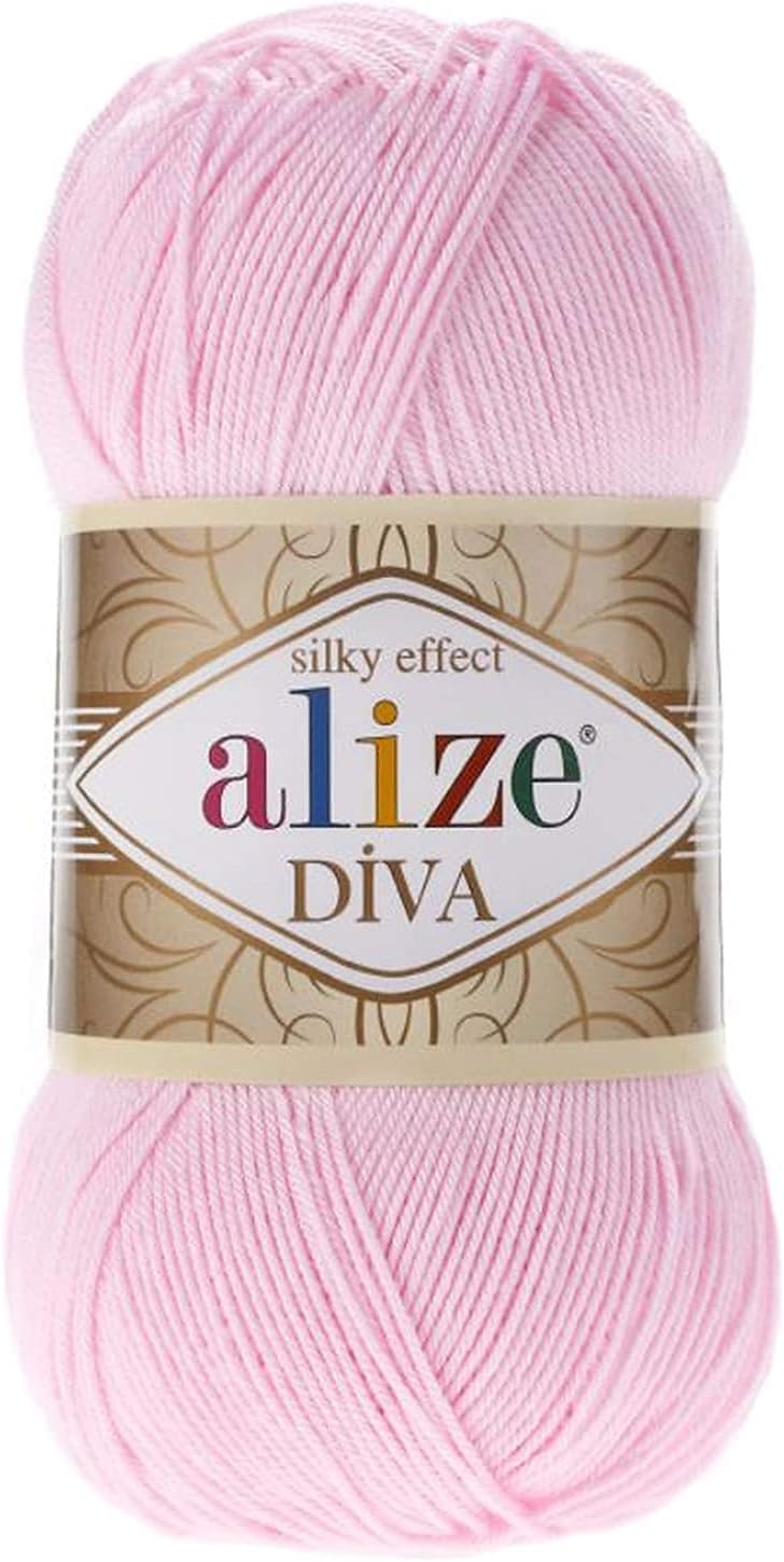 Diva Silk Effect 100% Microfiber Acrylic Yarn 1 Ball skeins 100gr 383yds Color (185 - Baby Pink)