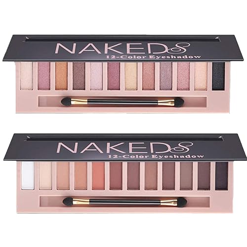 Paquete de 2 paletas de sombra de ojos de maquillaje, 12 colores nude mate, paleta de sombras de ojos con purpurina ahumada, regalos del día de