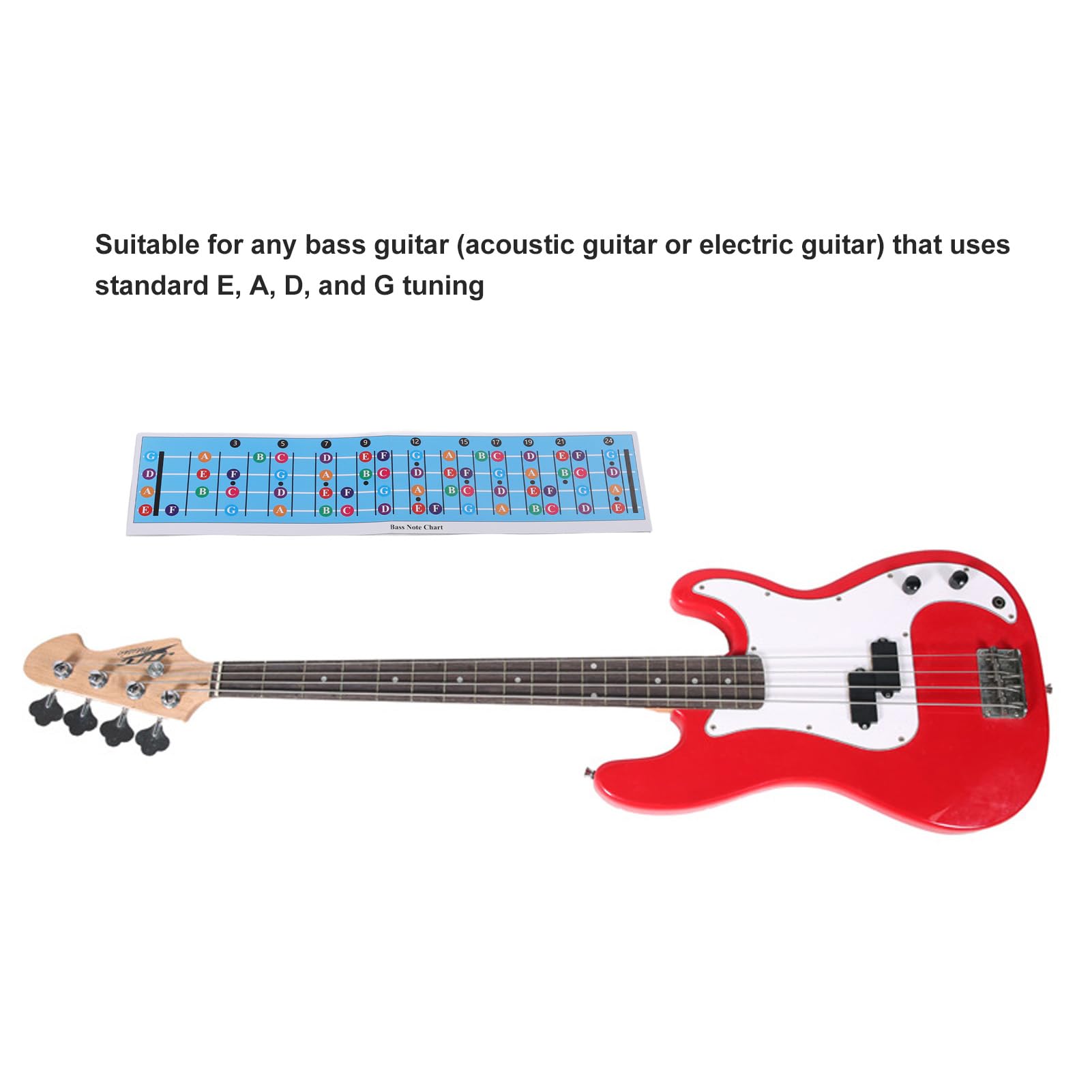 Tableau de Notes du Manche de Guitare Basse, 4 Cordes, échelle de Basse, Code Couleur, Apprentissage Rapide pour les Débutants