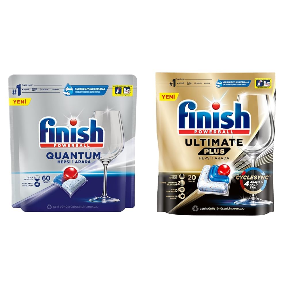 Finish Quantum 60 Kapsül + Finish Ultimate Plus 20 Kapsül Bulaşık Makinesi Tableti