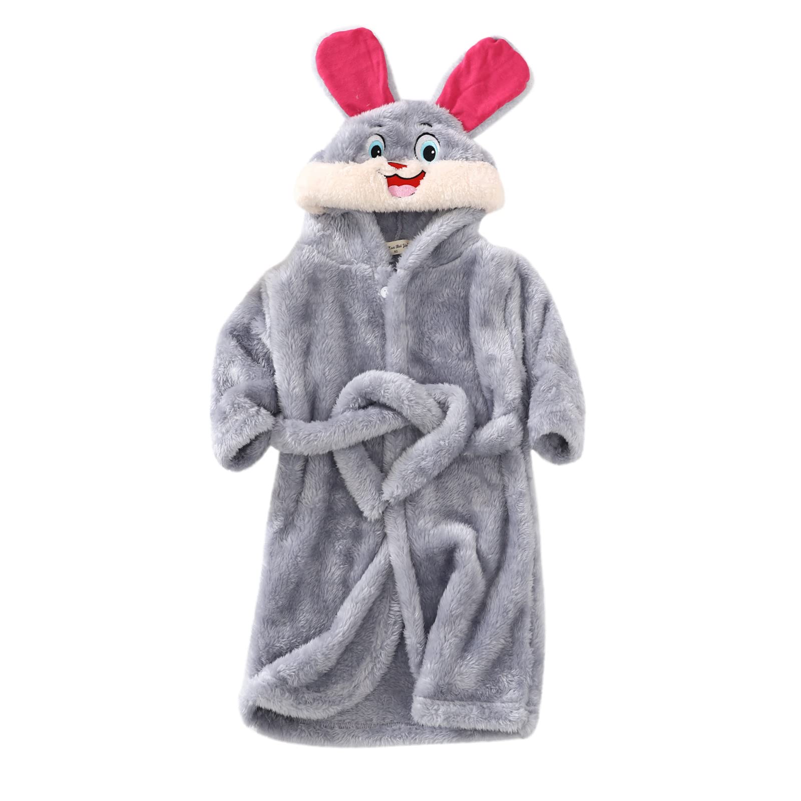 Toddler Kids Baby Boys Girls Night-Robe Set Cartoon Bathrobes Hooded Warm Flannel Night-Robe Sleepwear (Grey, 5-6 Years)