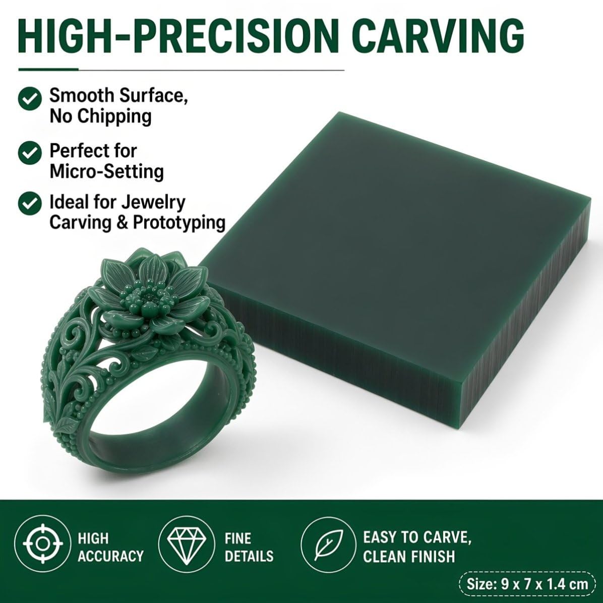 YARNOW Bloque de Cera Verde para Tallado de Joyas y Fundición, 14 Mm