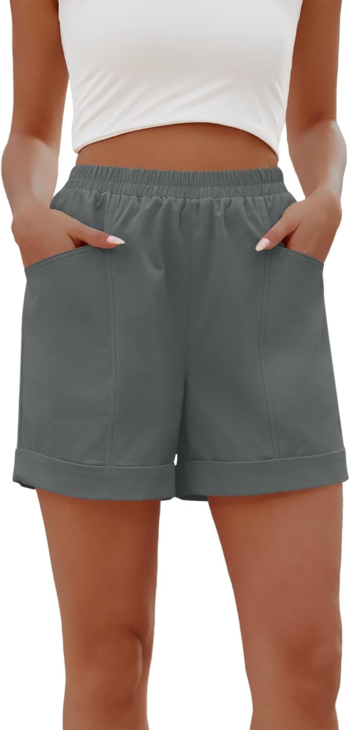 iWoo Womens Cute Shorts Trendy Summer Elastic Waist Casual Cotton Shorts Spring Fashion 2026