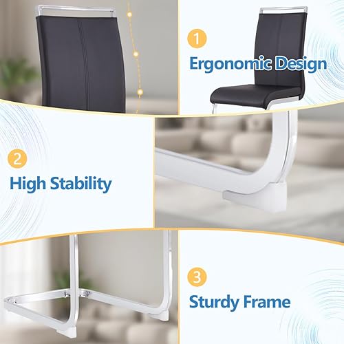 Miniatura 7 de gopop Juego de 6 mesas de comedor para 6, sillas de mesa de cocina, mesa lacada blanca de alto brillo de 55 pulgadas y marco de metal galvanizado,