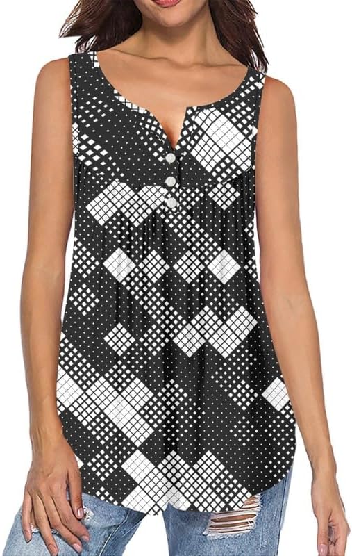 Women's V-Neck Tank Top - Aztec Ethnic Print, Sleeveless, Plus Size Available - View #8