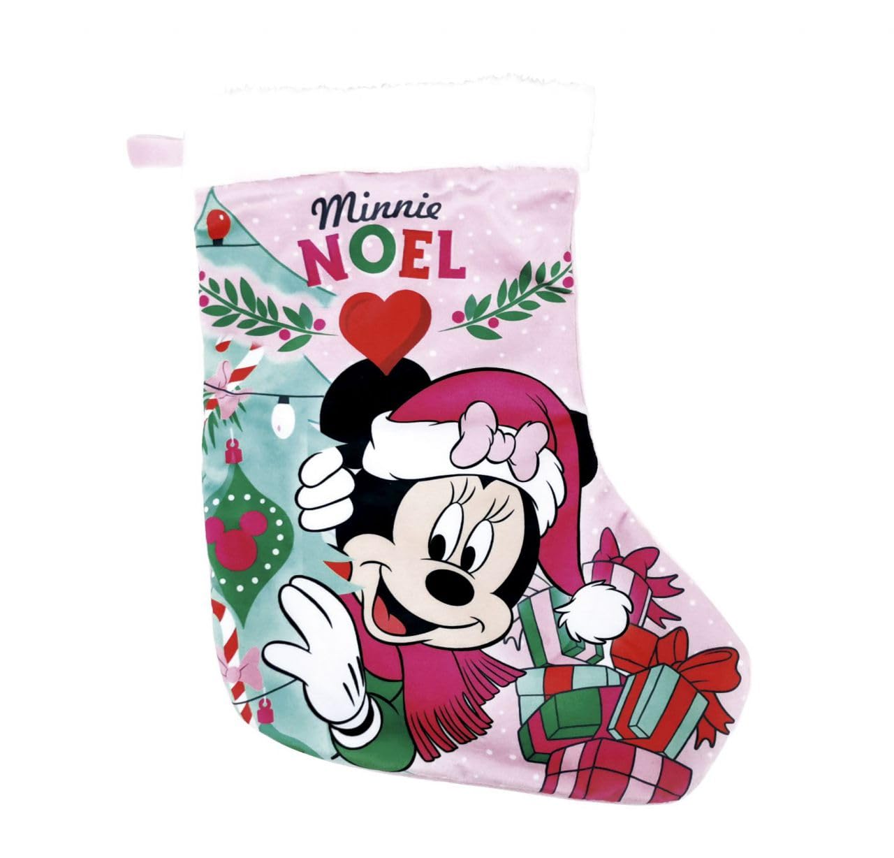 Disney Minnie Mouse Calcetín de Navidad Papa Noel, Media Navideña, Decoración Arbol Navidad, Adorno de Chimenea, Bolsa de Dulces y Regalos, 42 x 32 CM | Rosa