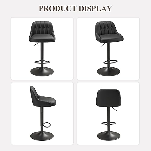 Miniatura 7 de Juego de 4 taburetes de bar, sillas de bar giratorias, modernos taburetes tapizados de piel sintética ajustable, altura de mostrador con respaldo