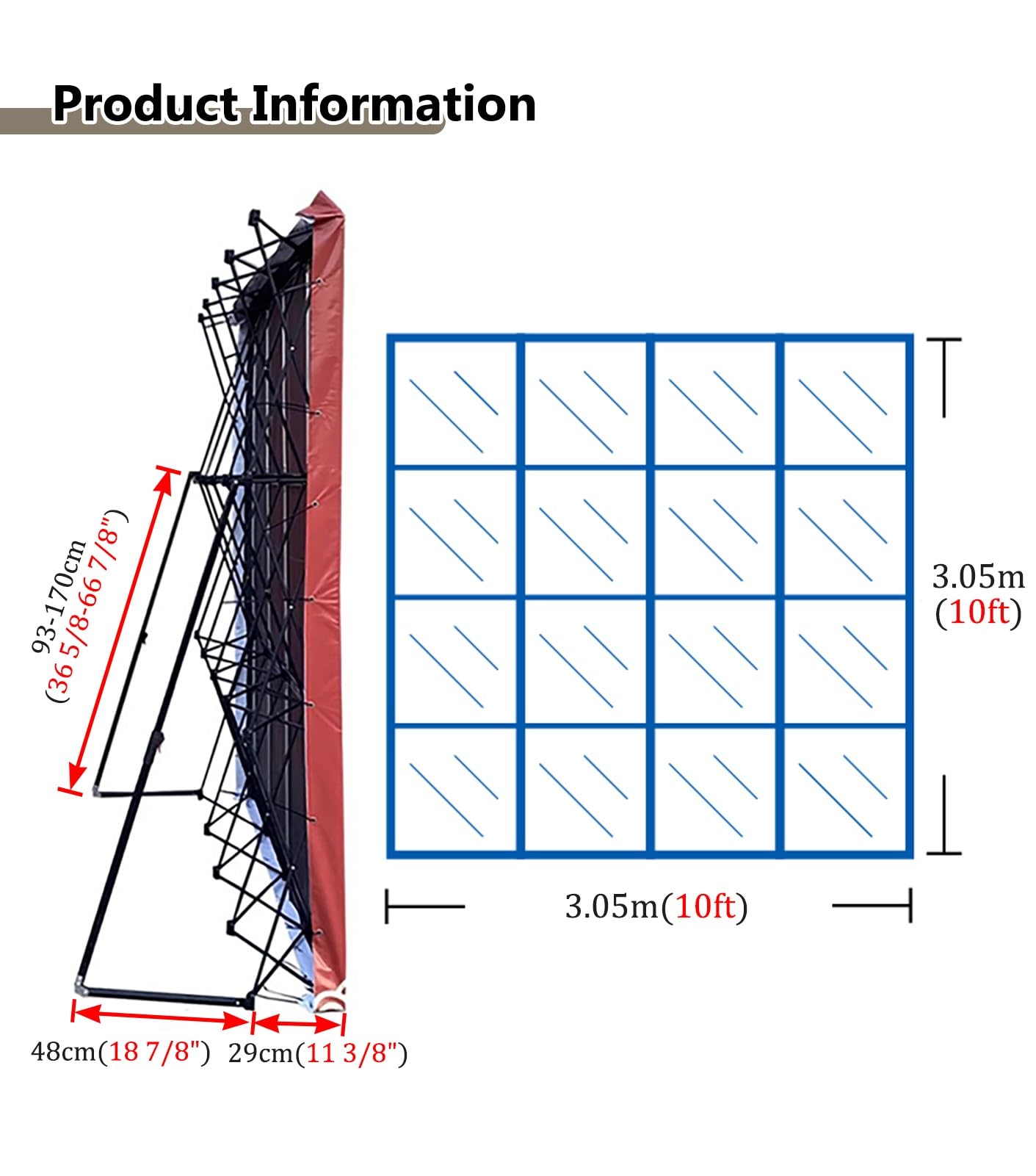 Supporto per fondale Fotografico Portatile, Supporto per fondale a Tensione Resistente, espositori Pop-up Pieghevoli, Supporto per Banner per fiere (3,05 m x 3,05 m).