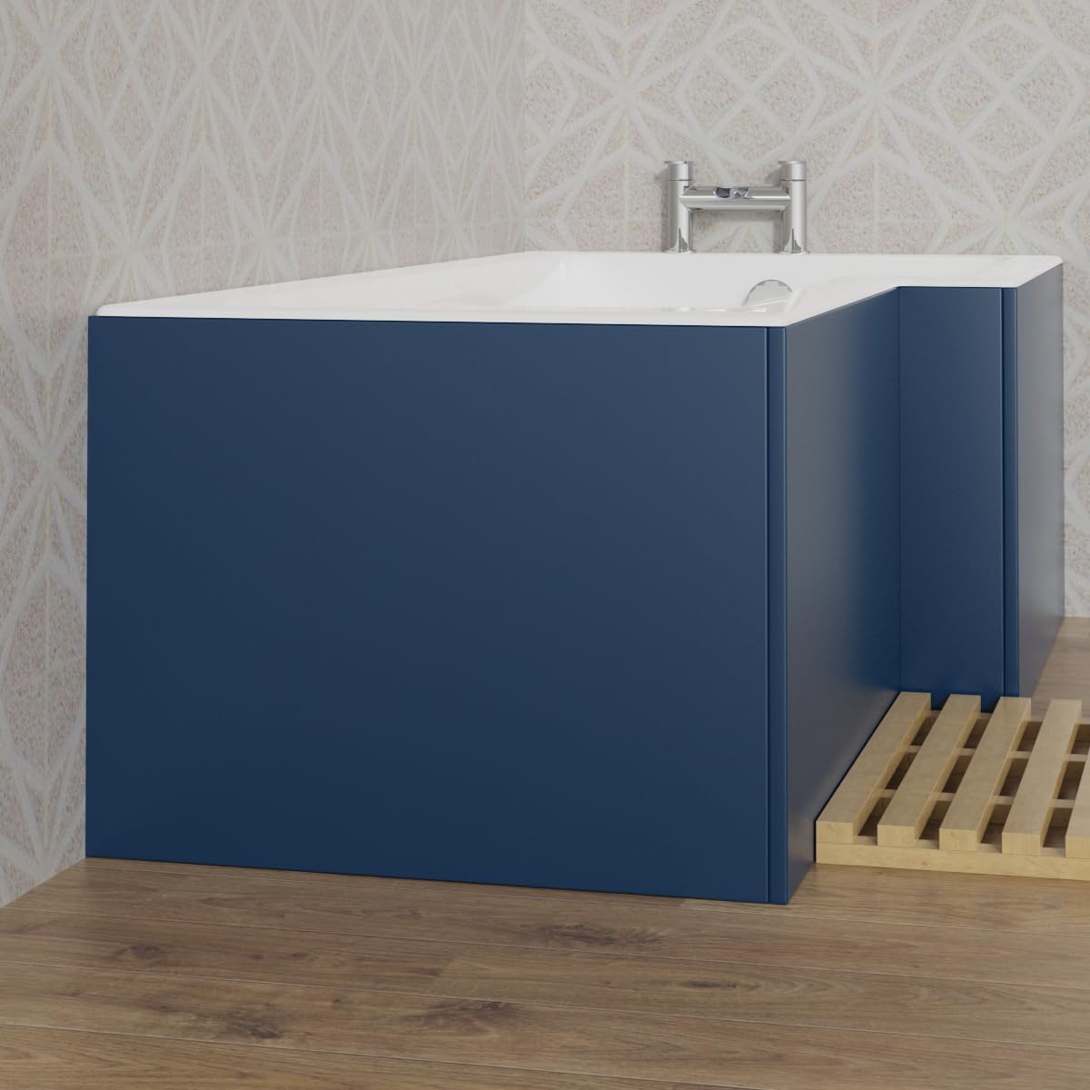 Aquariss 700mm L Shape Bath End Panel 18mm MDF Painting Matte Blue Adjustable Height for Bathroom Soaking Tub