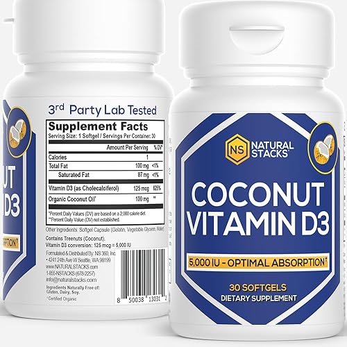 NATURAL STACKS Vitamina D3 5000 UI - 30 cápsulas blandas. Píldoras de vitamina D para la inmunidad y el crecimiento celular, píldoras de aceite de
