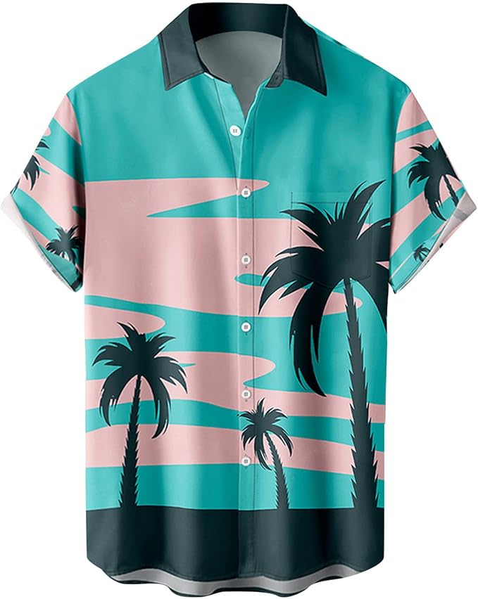 Amazon メンズ 夏服 柄シャツ 海外挙式 ウェディング 総柄シャツ 夏服 胸ポケット付き おしゃれ 通気性 アロハシャツ メンズ 夏 半袖 総柄 トップス ハワイアン リゾート 開襟シャツ イベント 祭り 海 リーフ柄 シャツ 通販