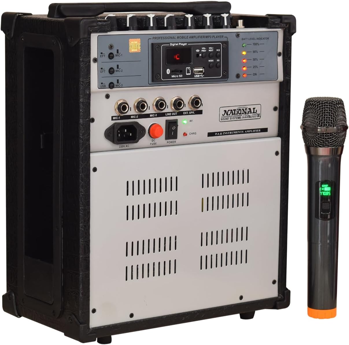 Professional Cube 40 W Karaoke Portable PA System with Bluetooth FM USB and Remote, Rechargeable, 1 Wireless Microphone Portable PA Amplifier 8" Speaker, 3 Mic Input,Sound System