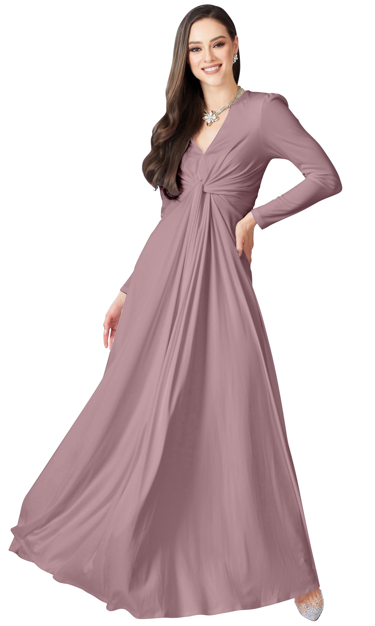 KOH KOH Womens Long Sleeve Flowy Maternity Pregnancy Elegant Maxi Dress