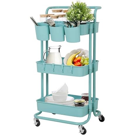 3-Tier Rolling Craft Organizer Cart with Adjustable Shelves for Art Supplies