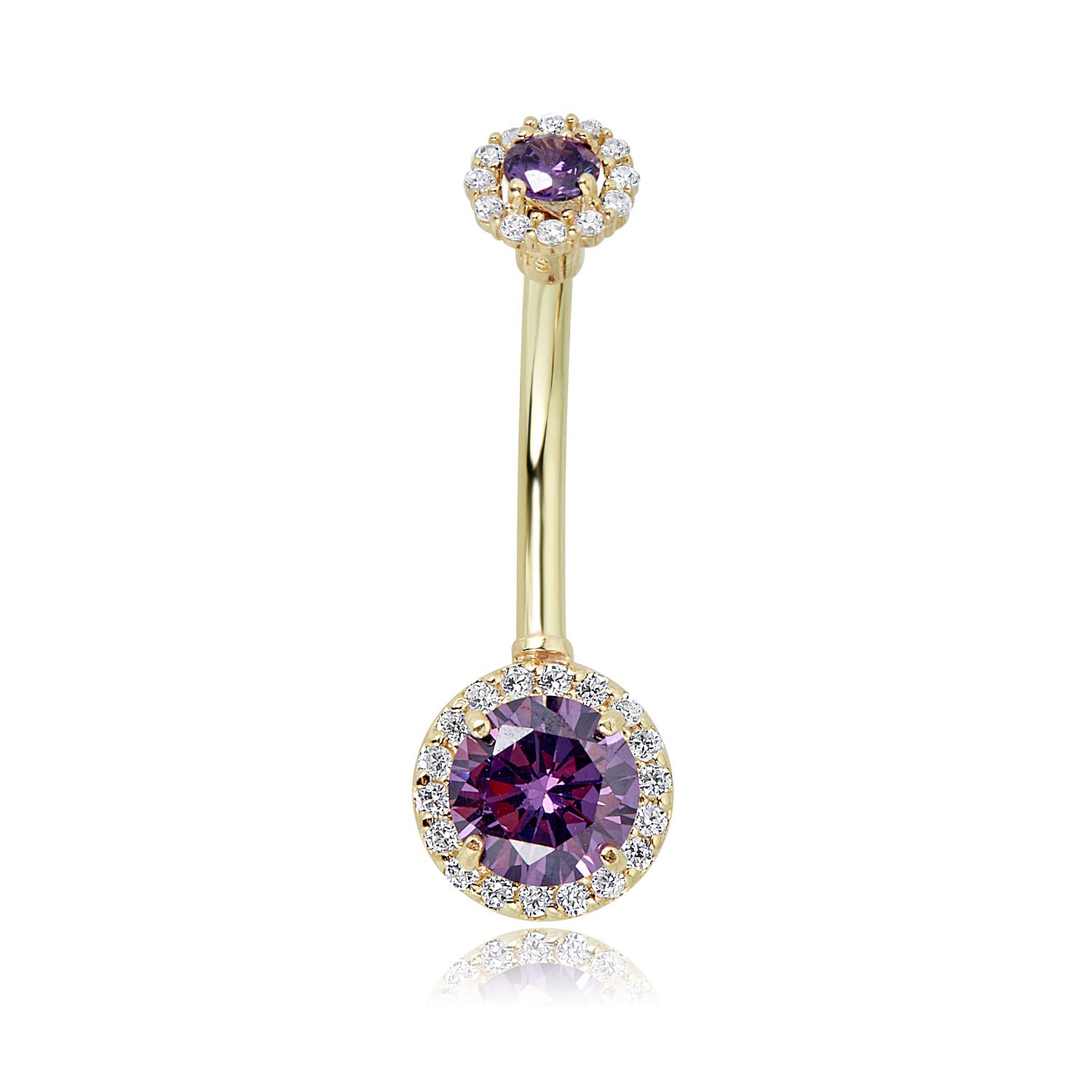 AVORA 10K Gold Simulated Diamond CZ Frame Belly Button Ring Body Jewelry (14 Gauge)