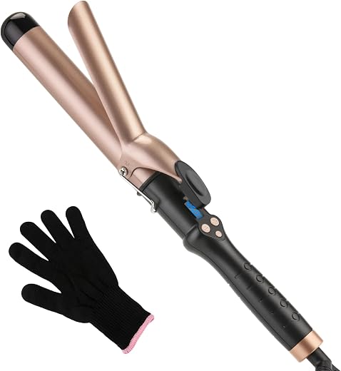 Curling Iron 1 1/4 Inch for Medium and Long Hair Professional Tourmaline Ceramic Barrel Curler with Clamp Dual Voltage Adj...