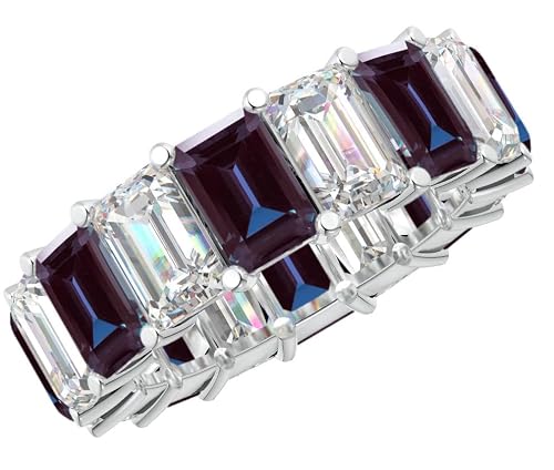 5.5 Carat Emerald LAB GROWN Alexandrite and LAB GROWN Diamond Wedding Band (5.0ct Center, AAAA Heirloom Quality) RIPS47W3AM 14K White Gold