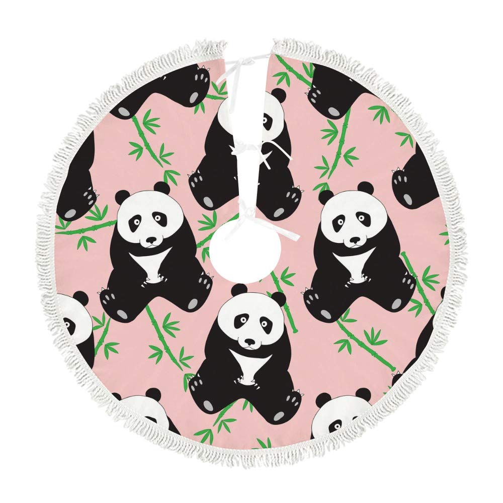 Tapis de sapin de Noël panda durable et décoratif motif végétal extérieur