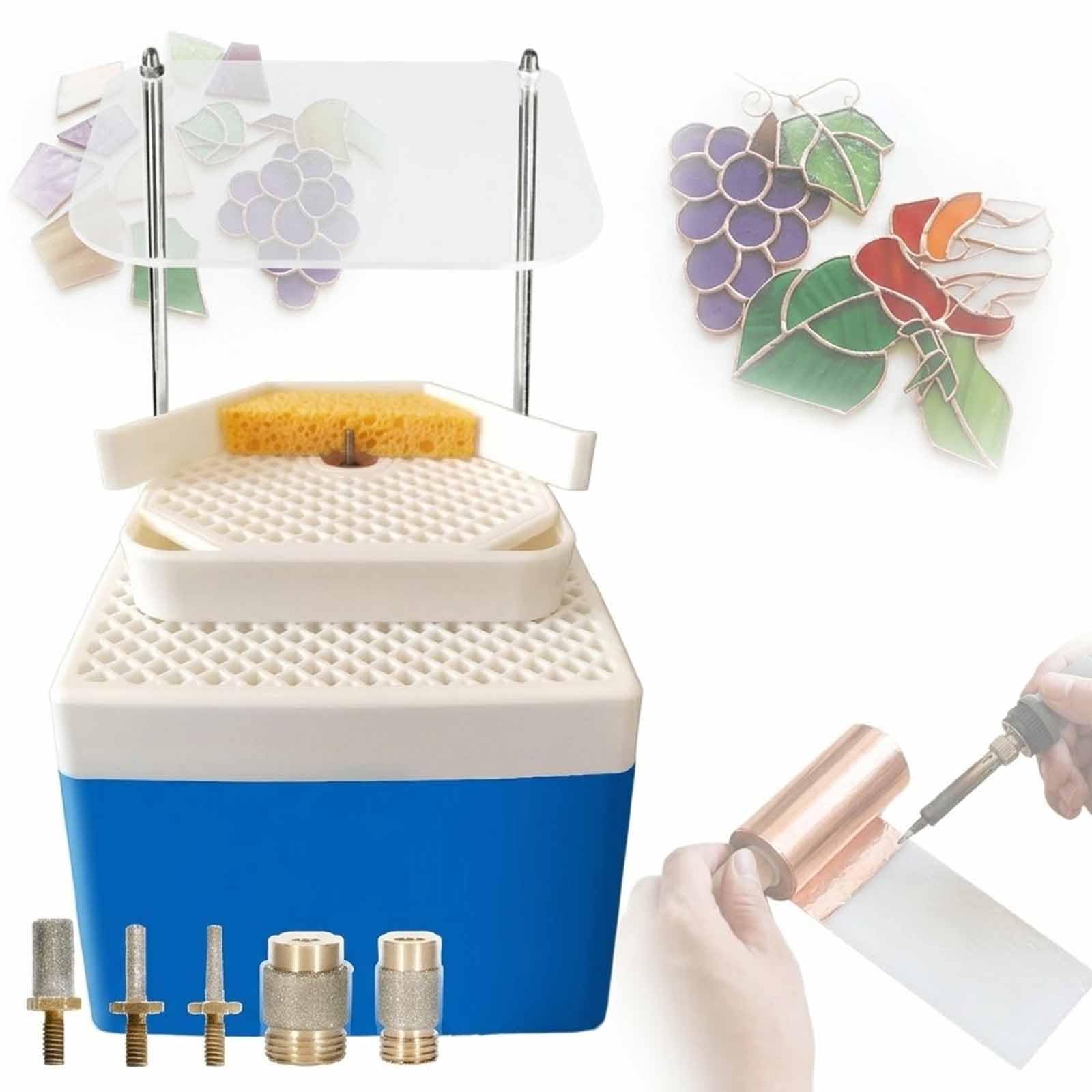 MObyat Professional Stained Glass Grinder Machine, Dual Layer Table Angle Glass Grinder With Auto Water Feed, Punched With Holes, For Gemstone, Glass, Ceramic Processing