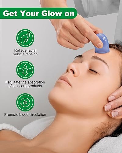 Miniatura 5 de Juegos de terapia de ventosas de silicona (kit de 6 piezas)  Incluye 2 ventosas faciales, masajeador de copa anticelulitis  Ventosa al vacío para