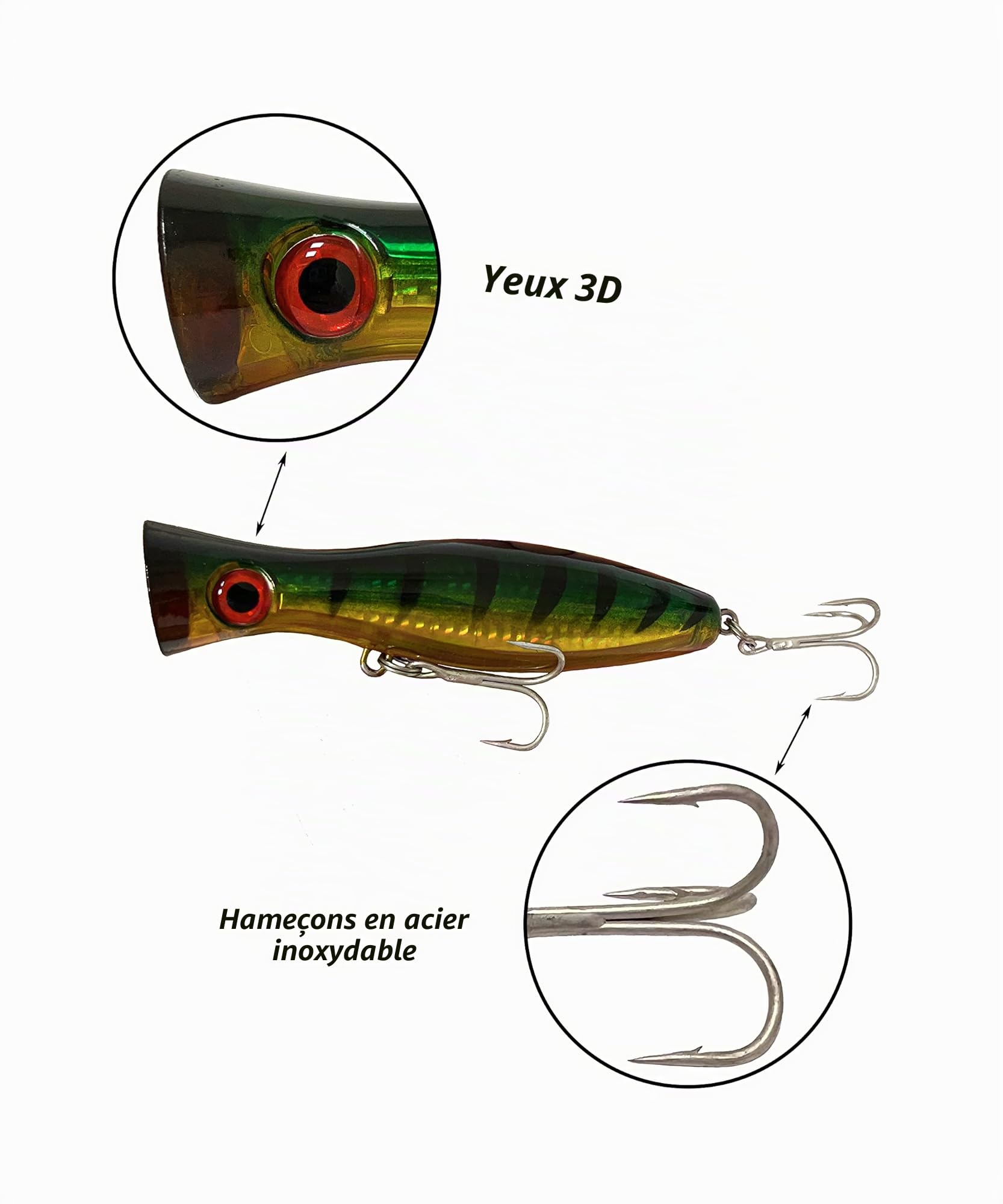 Leurres de pêche en surface Popper - Pack de 12 cm et 40 grammes - Flottants artificiels pour brochet/bass noirs/bar - mer