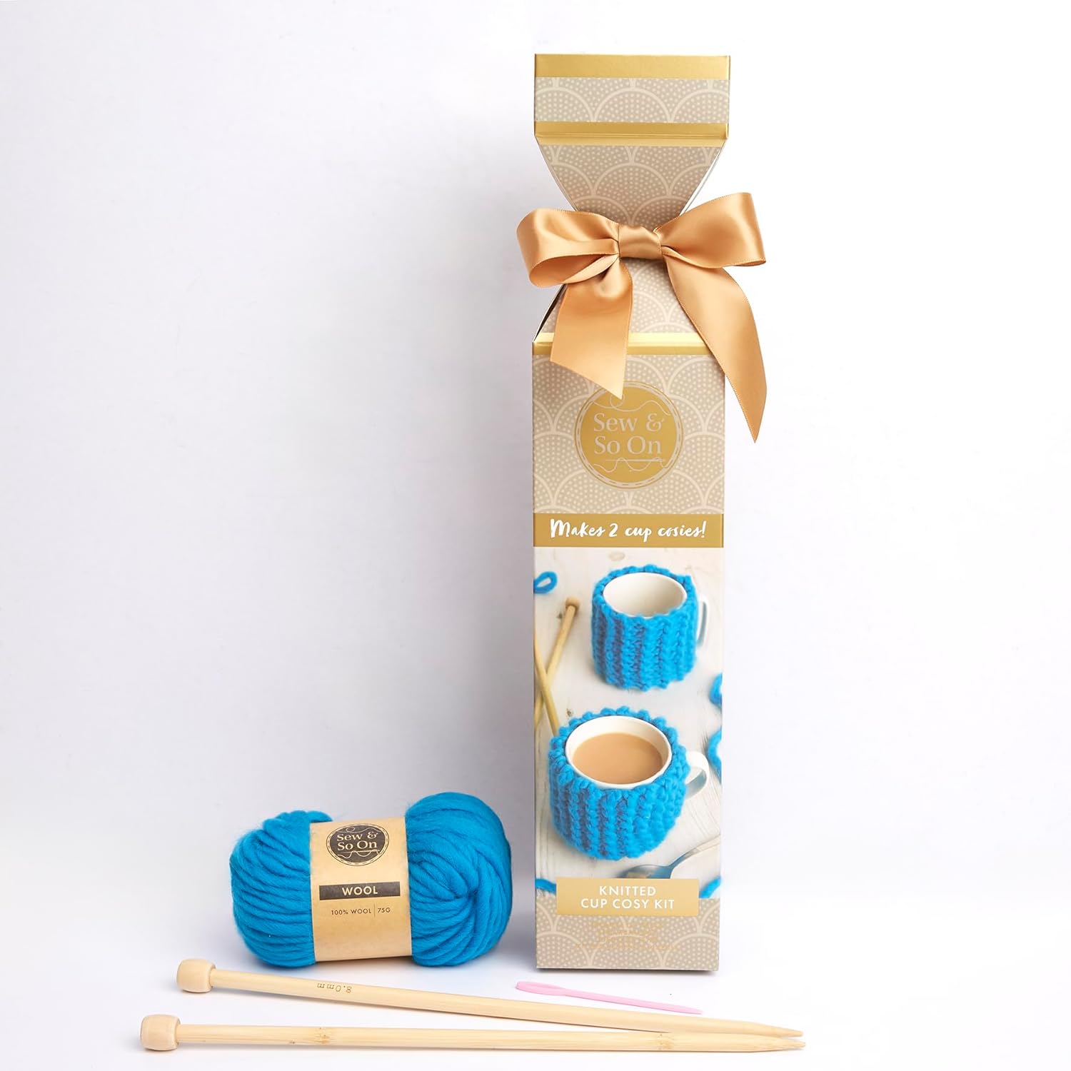 Sew & So On Knitting Craft Kit - Cup Cosy Craft Making Kit, Ideal for Adults and Older Kids, Beginners Or Experienced Crafters, Perfect Craft Starter Gift, Follow Patterns and Create Craft