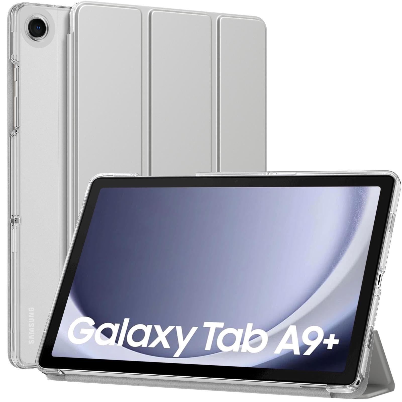 MoKo Custodia per Galaxy Tab A9+/A9 Plus 11 Pollici 2023, Cover Protettiva Sottile con Supporto e Retro Rigido Traslucido in PC per Tab A9 Plus SM-X210/X216/X218, Auto Sveglia/Sonno, Argento