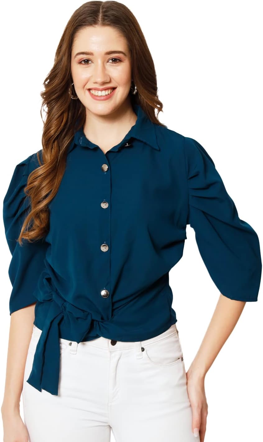 My SwagWomens Top Solid Pink Plain Buttoned Office Wear Stylish Casual Half Sleeve Comfortable Top for Women & Girls