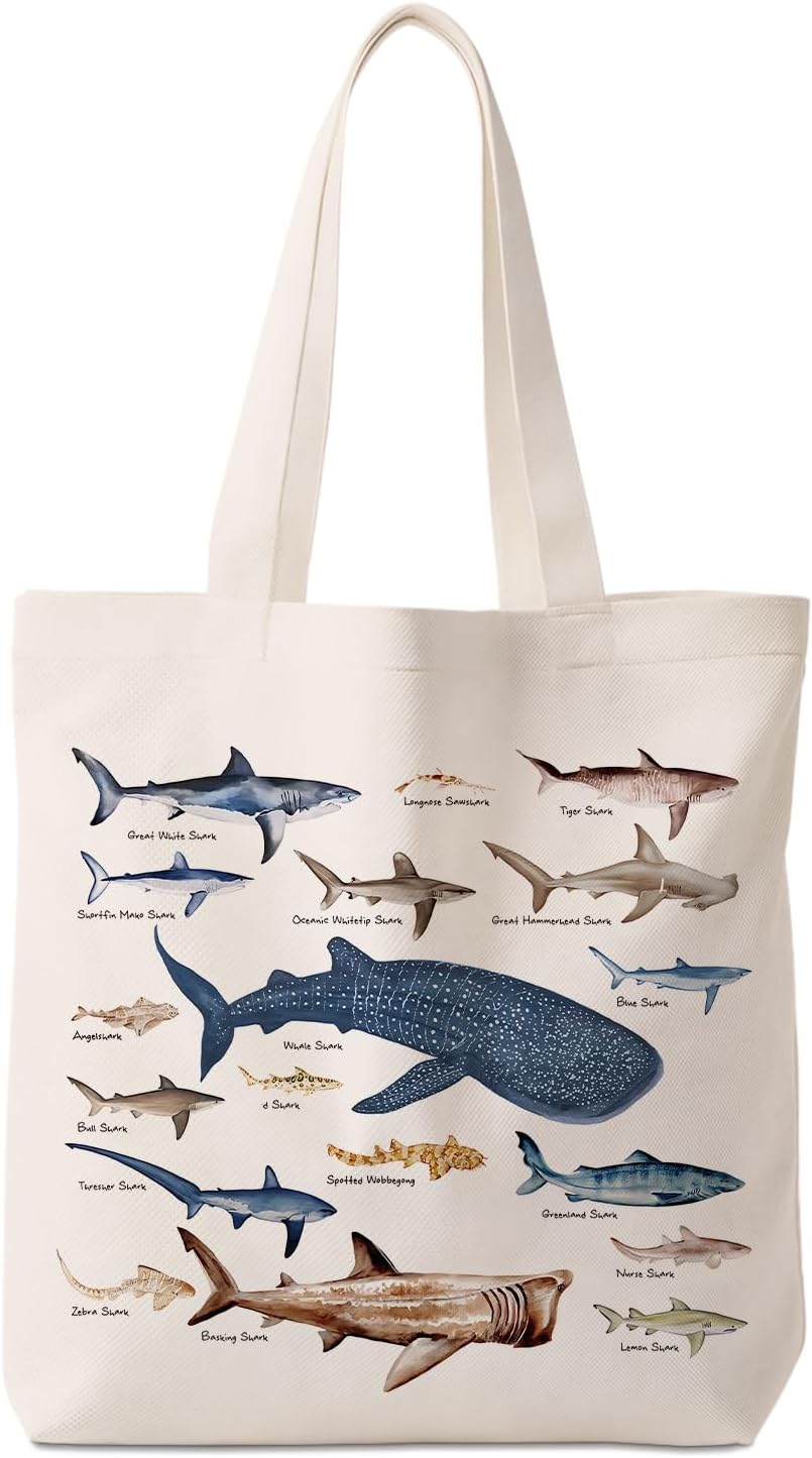 Shark Themed Gifts Canvas Tote Bag, Ocean Lover Gifts