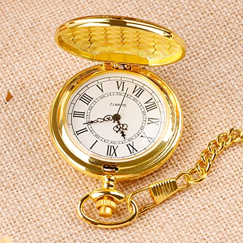 Image of Smooth Pocket Watch Alloy Steel Quartz Roman /Arabic Numerals with 37cm Chain for Father's Day Xmas Best Gifts