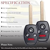 Vista 4 de MechanMagic Key Fob Remote Replacement Fits for Honda Pilot 2009 2010 2011 2012 2013 2014 2015/ Accord Sedan 2008-2012 KR55WK49308 Keyless Entry