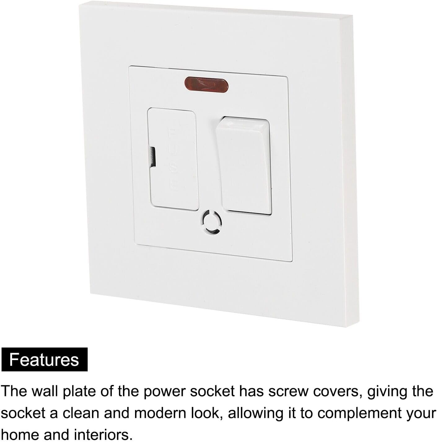 UK Socket Switch Power Outlet with Fuse White 250V 13A 86mmx86mm Pack of 2 YENCONG582