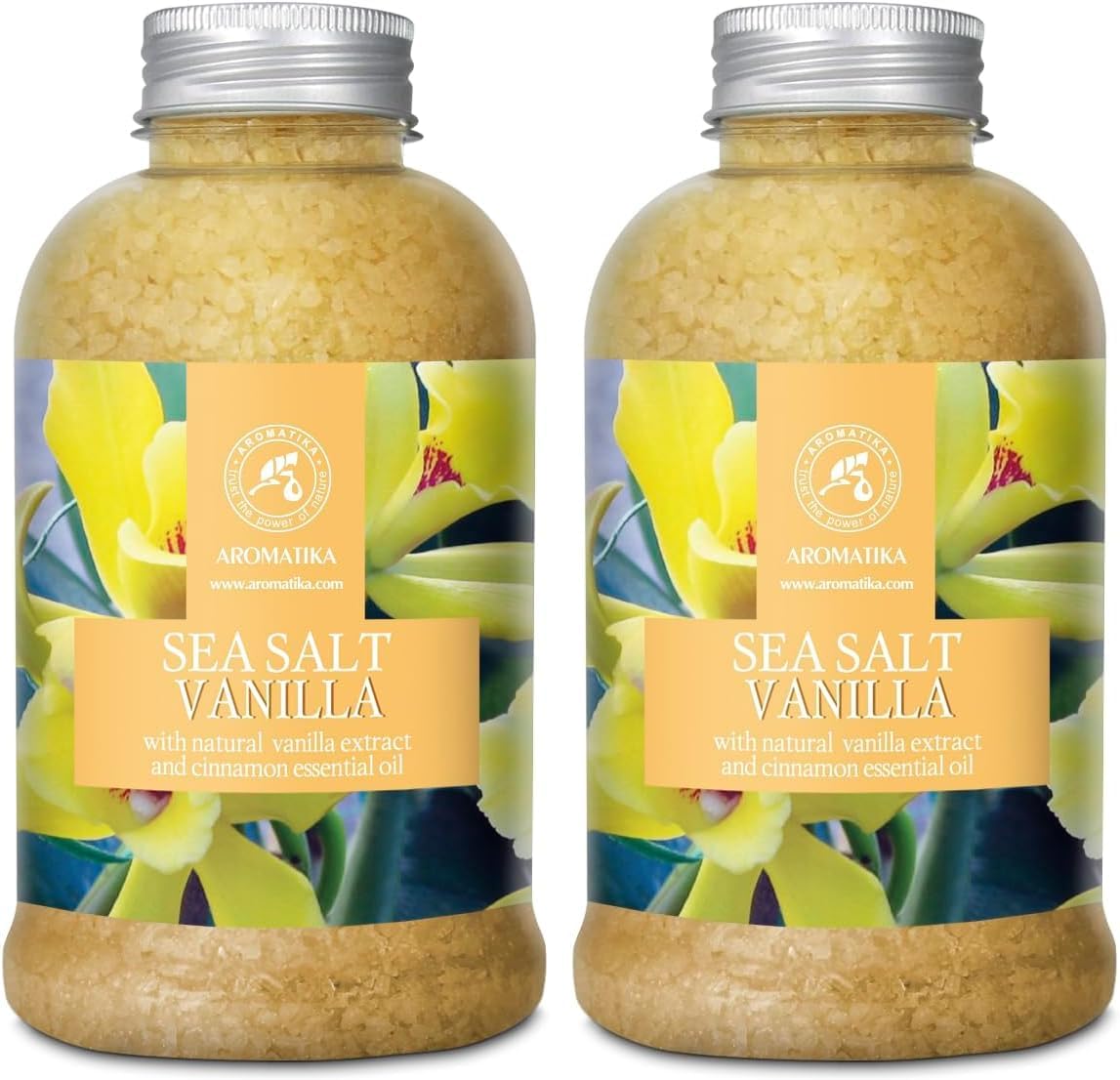 Sea Salt Vanilla 21.16 Oz - w/Vanilla & Cinnamon Essential Oils - Natural Bath Sea Salts - Best for Bath - Good Sleep - Relaxing - Body Care - Beauty (Pack of 2)