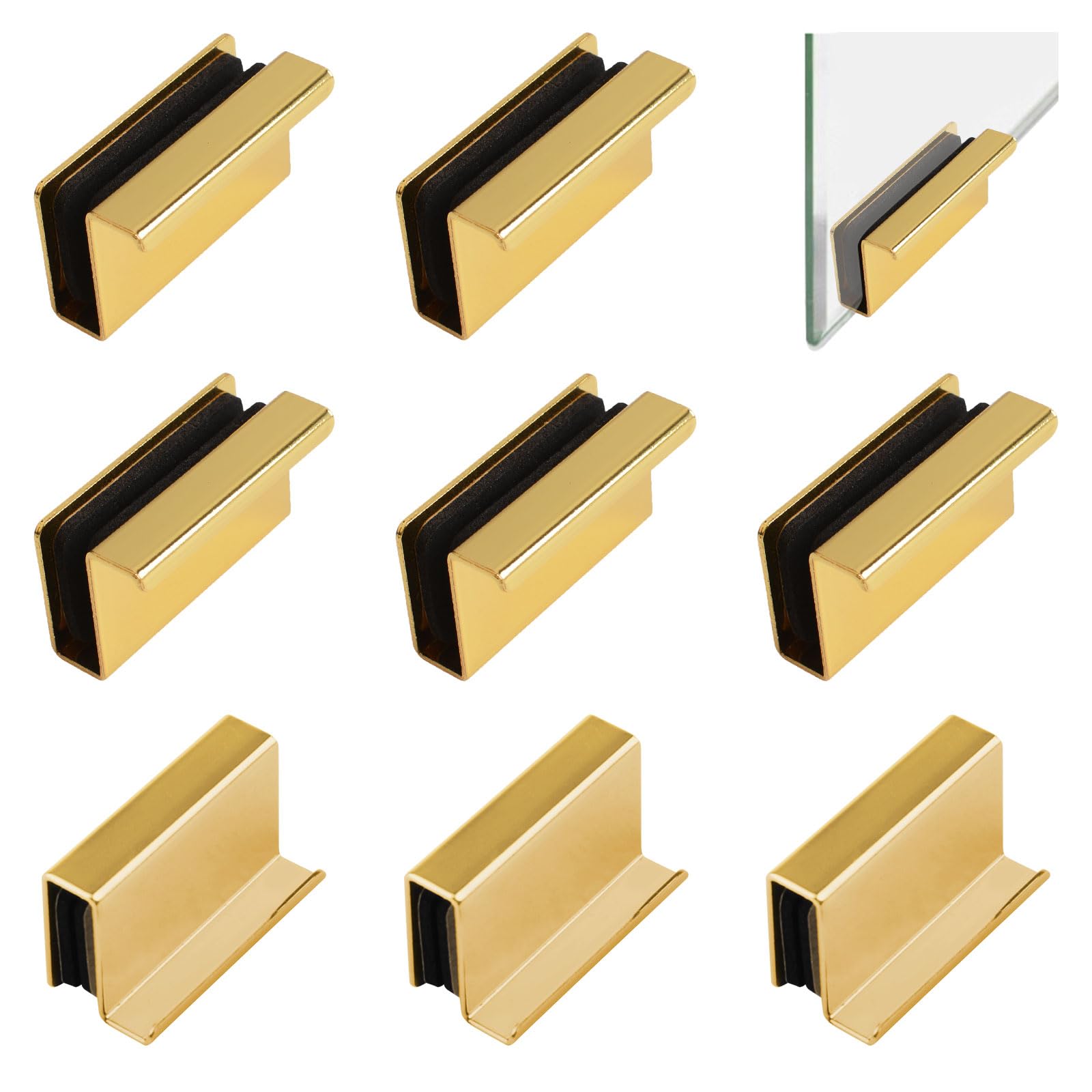 UFURMATE 8Pcs Glass Finger Edge Pull Cabinet Finger Pull Handle Glass Door Clips Cabinet Latch Clamp Concealed Handle for Display Glasscase Door (Gold) — image 1