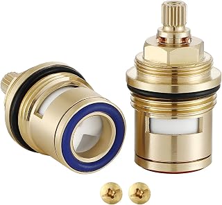 Wussh Hot and Cold Pair 3/4'' of Bath Basin Tap Cartridge Replacement Faucet Valve Quarter Turn 50MM 20 Teeth with Solid Brass Screws