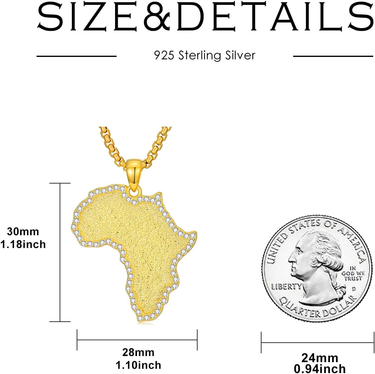 African Necklace 925 Sterling Silver 18K Gold Plated Cubic Zirconia Africa Map Pendant Jewelry Gifts for Men Women - Image 6