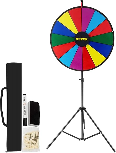 VEVOR 18 Prize Wheel Tripod Floor Stand Color Prize Wheel Fortune Spinner 14 Slots Dry Ease Tradeshow Fortune Spinning Game Black