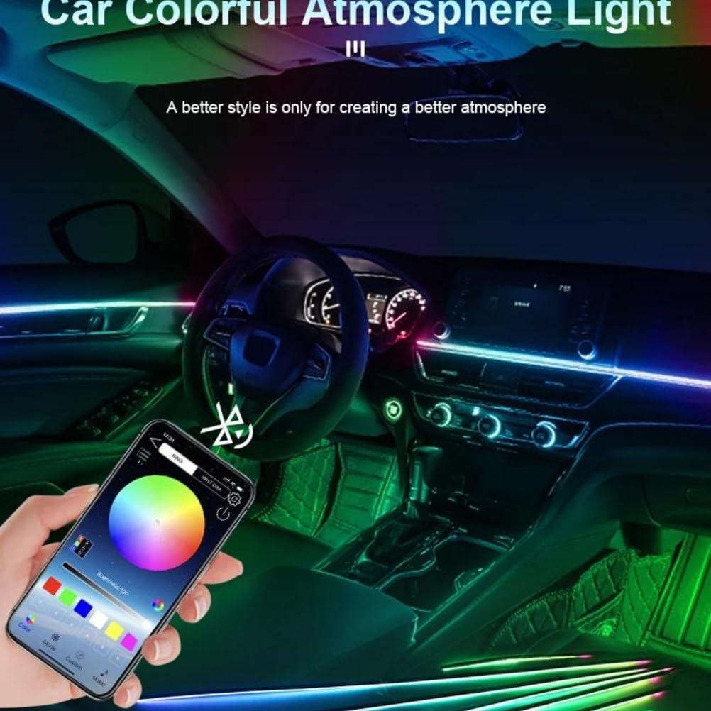 Striscia LED Interna per Auto in Acrilico con App, Kit Lampada RGB Symphony Streamer 213 Colori, Striscia Acrilica A LED Arcobaleno per Luci Ambientali per Auto,6 in 1