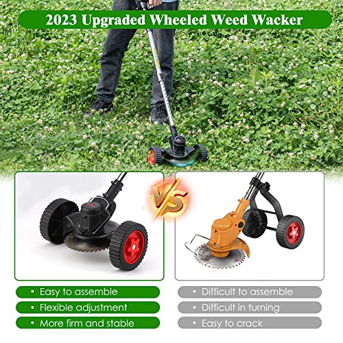 Cordless Grass Trimmer Weed Wacker, 3-In-1 String Trimmer Lawn Edger With 21V 2Ah Li-Ion Battery For Garden And Yard With Wheel, Lightweight Adjustable Height Weed Eater Tool(Black) #TOP4