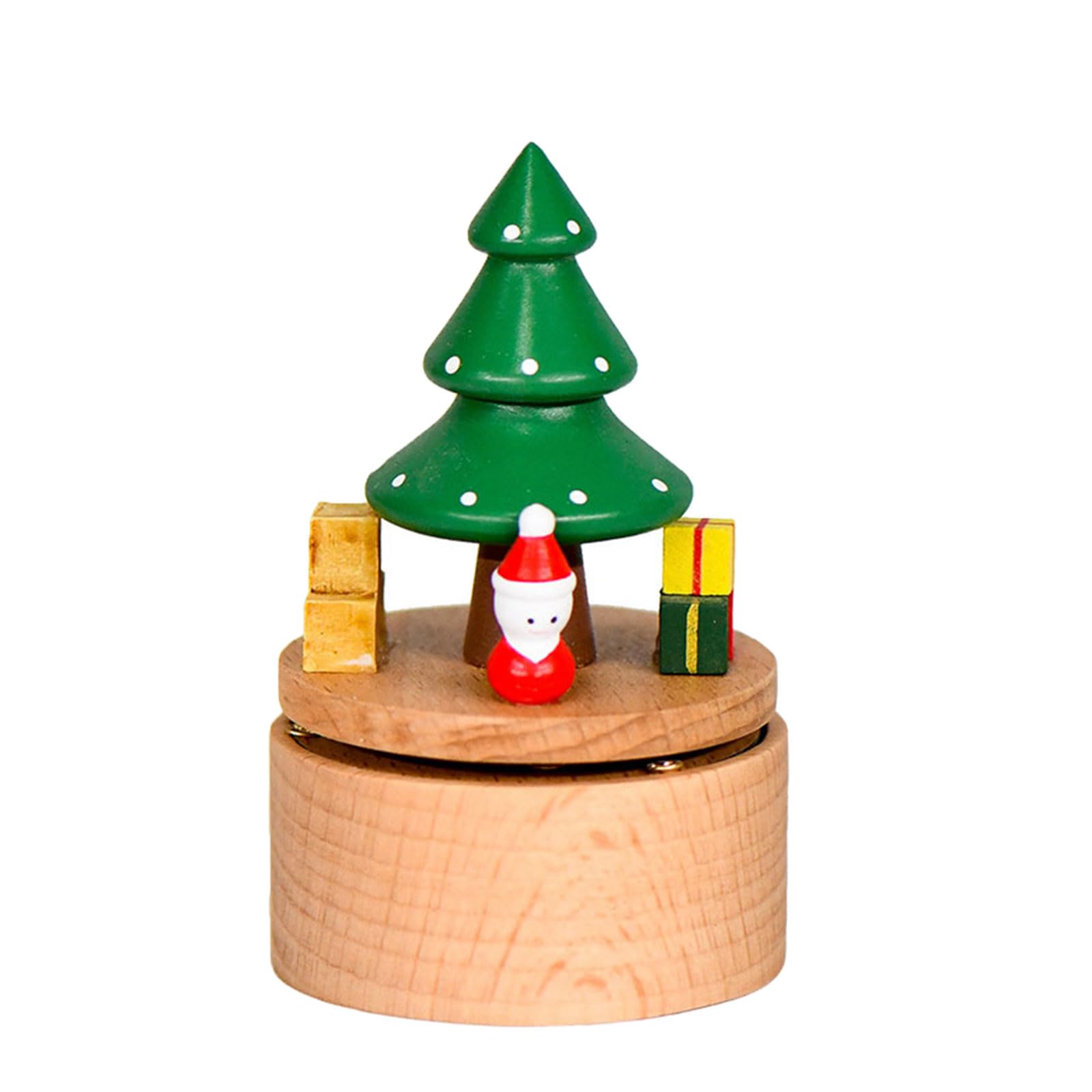 carotoe Rotating Music Boxes Wooden Handcrafted Holiday Decoration Christmas Tree Santa Clauses Theme Gift with Melodies Miniature Musical Jewelry Boxes